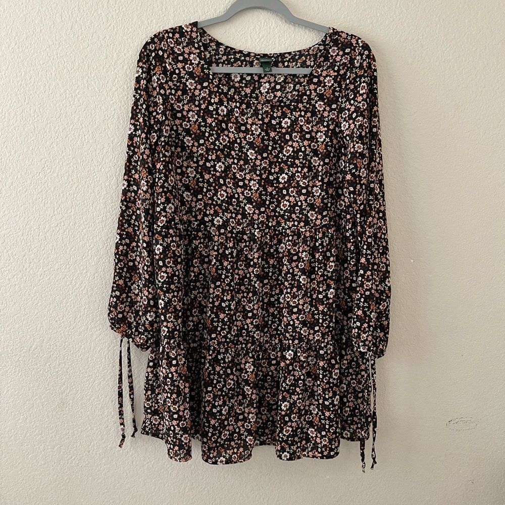 Wild fable semi sheer toe sleeves tiered mini dress